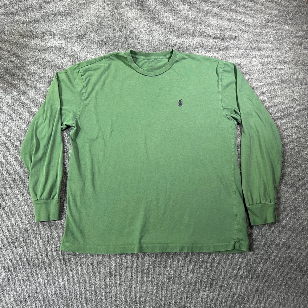 Polo Ralph Lauren Mens Long Sleeve T-Shirt Green Purple Pony Logo Size Medium